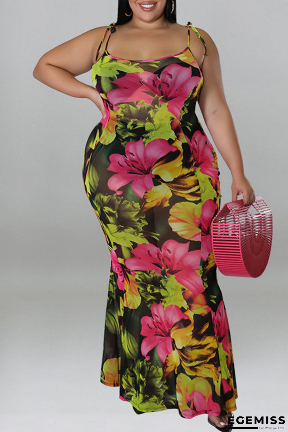 Yellow Sexy Print Patchwork Spaghetti Strap Straight Plus Size Dresses | EGEMISS