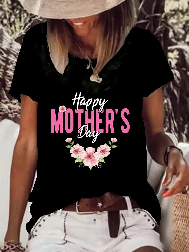 Happy Mothers' Day Raw Hem Tee-0025960