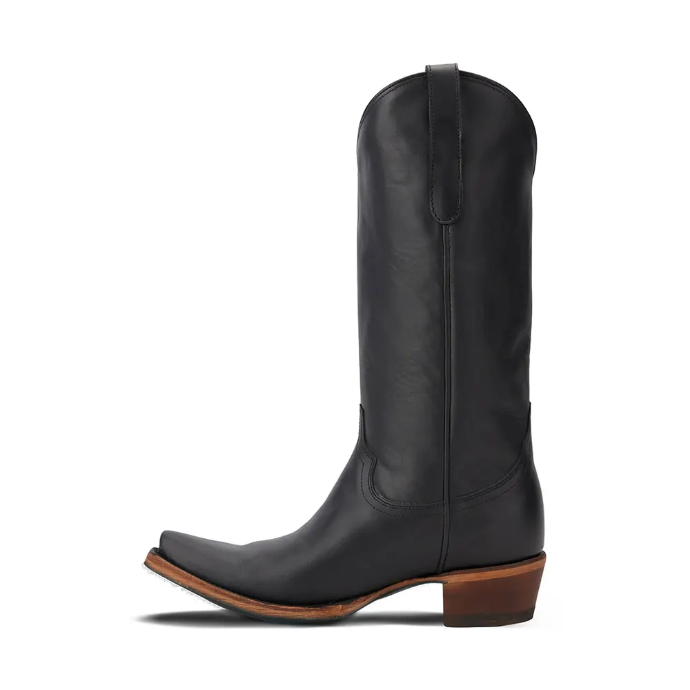 Classic Black Snip Toe Chunky Heel Pull On Western Boots for Women