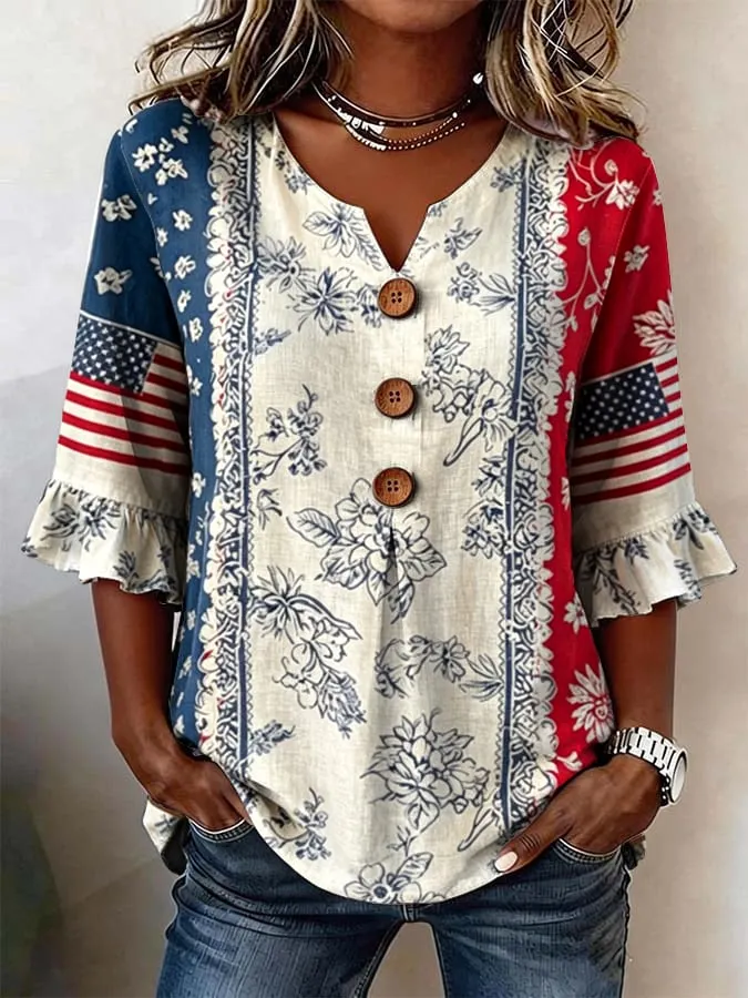 Women's Casual American 250th Anniversary Print Top 
