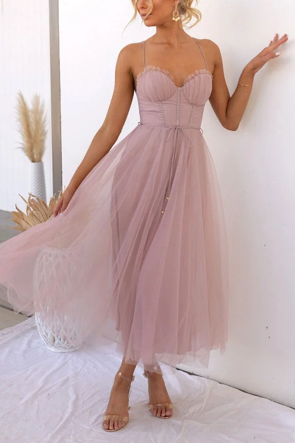 Pink Modern-day Princess Chiffon Suspenders Party Maxi Dress