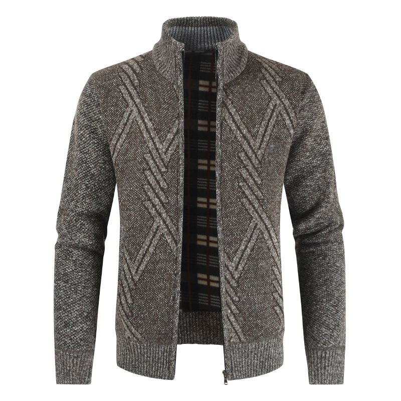 Mens Knitted Cardigan Thick Sweater Full Zip Stand Collar Warm Jumper-Compassnice®
