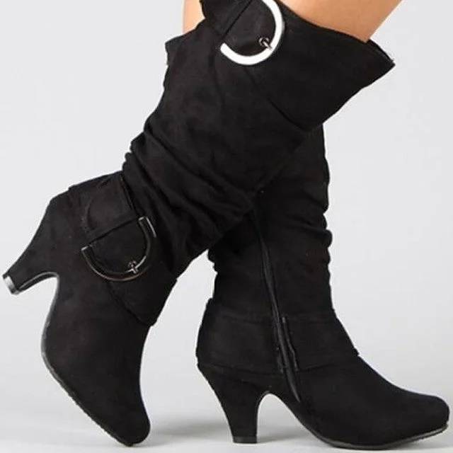 Women's Boots Chunky Heel Round Toe Suede Mid-Calf Boots Fall & Winter Black / Purple / Red