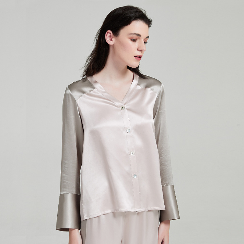 Monogrammed Silk Pajamas For Women Color Matching Style Realsilklife