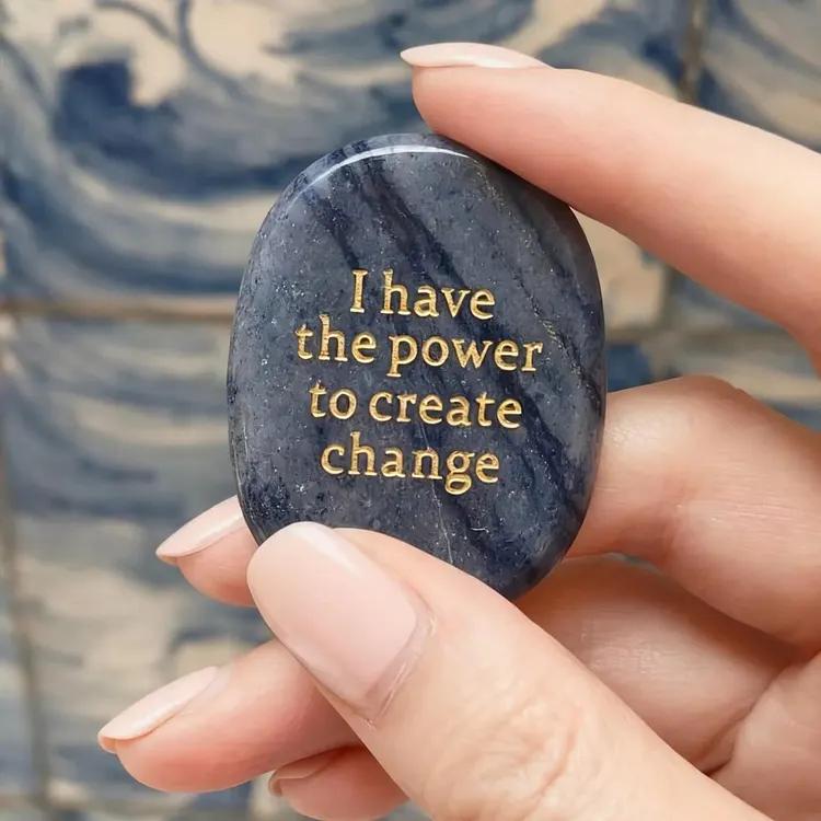 Engraved Blue Aventurine Worry Stone &ndash; Engraved &ldquo;I have the power to create change&rdquo;