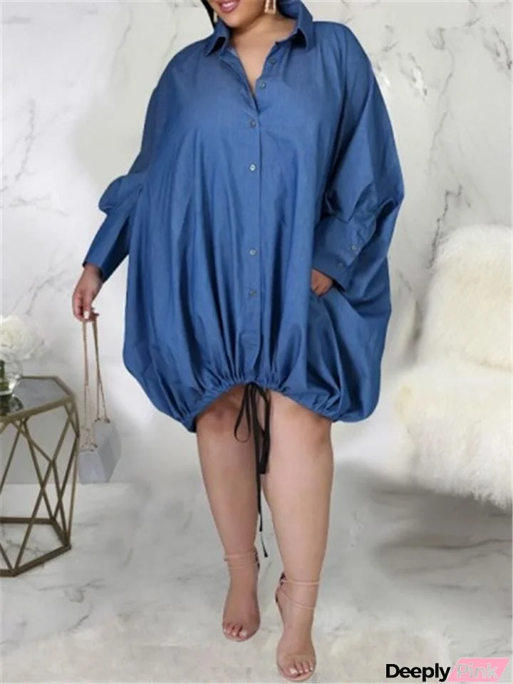 Oversized Lapel Collar Shirt Dress