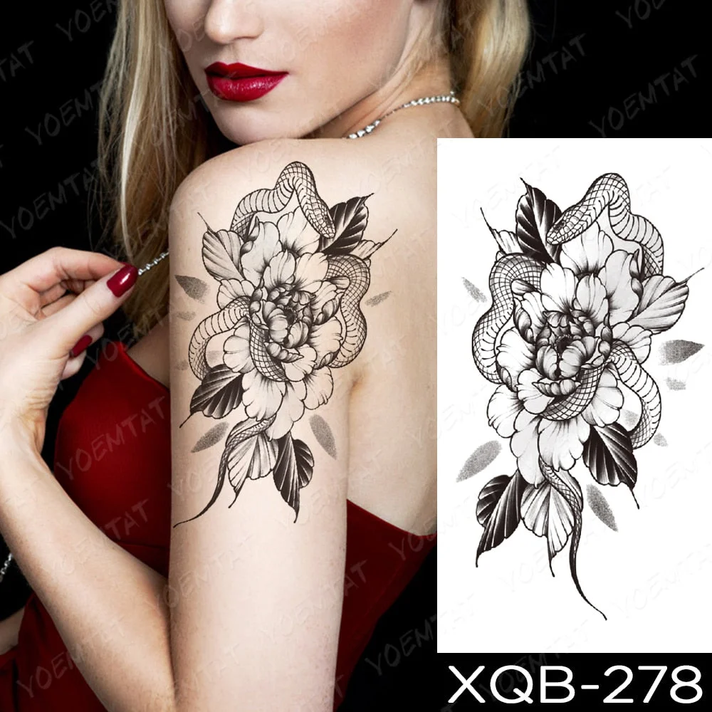 Waterproof Temporary Tattoo Sticker Orchid Flower Tattoos Peony Lotus Lines Painted Rose Body Art Arm Fake Sleeve Tatoo Women