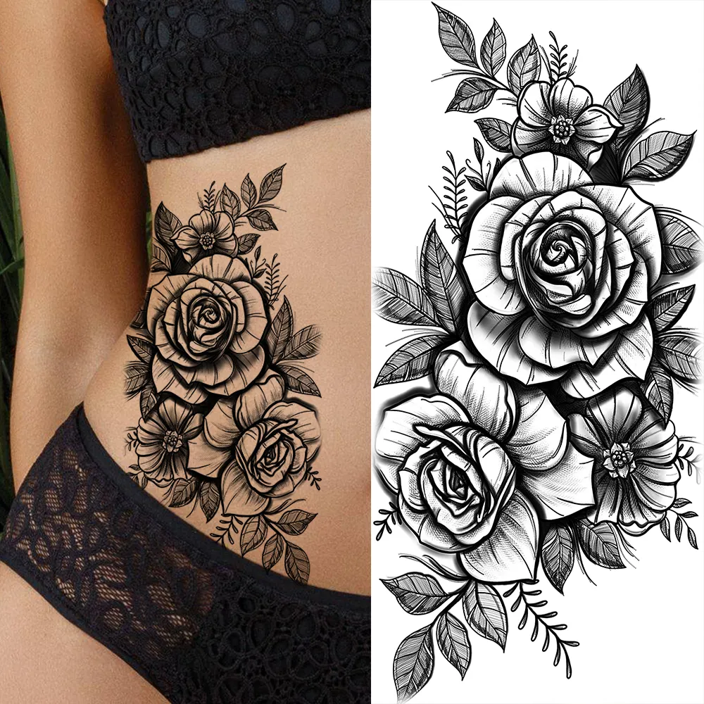 Sdrawing Sunflower Butterfly Temporary Tattoos For Women Adult Rose Flower Moon Fake Tattoo Arm Body Art Decoration Tatoo Paper