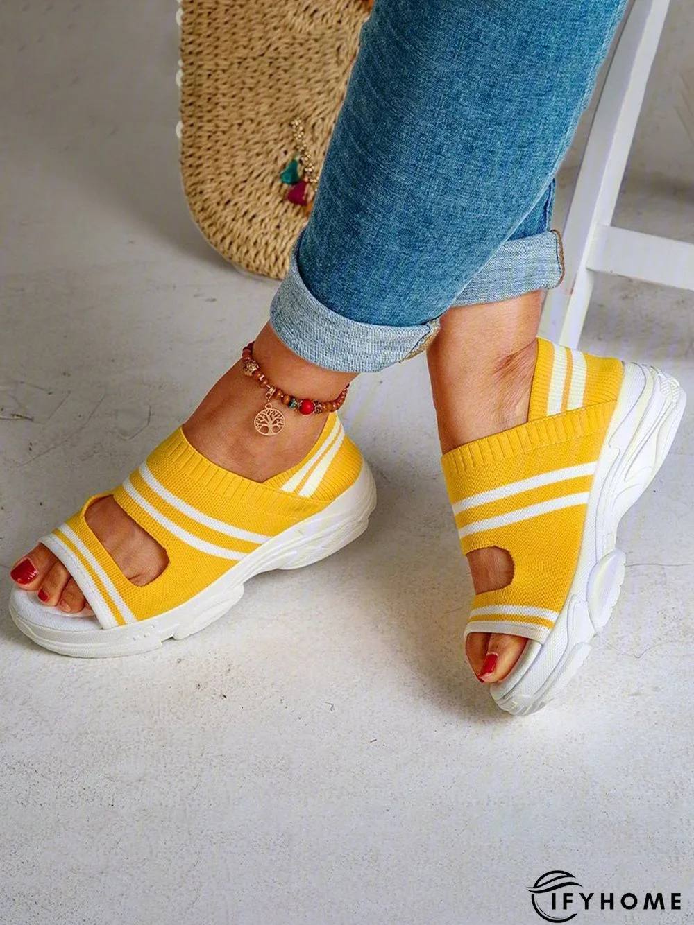 Casual Low Heel Gray Open Toe Sandals | IFYHOME