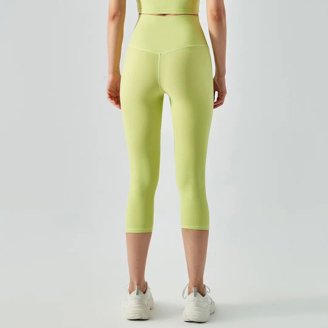 Buy Hergymclothing Lime Green no front seam slim fit freely stretchable fitness squat proof not see through comfy workout sports gym capri at an affordable price