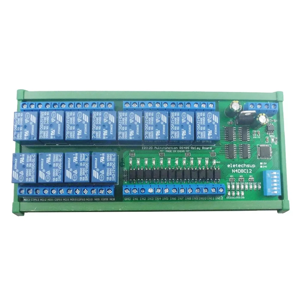 12CH DC12V 24V NPN Digital Input Output UART RS485 Relay Module Modbus RTU DIN35 C45 Rail Box Board For Machine Control PLC PTZ
