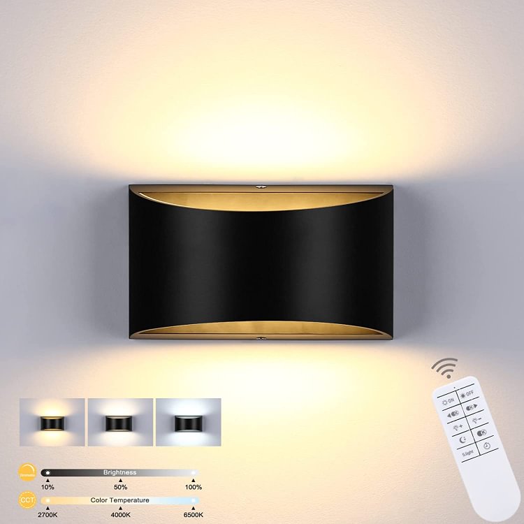 Lightess Dimmable Wall Sconce With Remote Control 12w Modern Sconces Lighting Fixture Black Led Hardwired Indoor Lights For Living Room Bedroom Hallway - Dimmable Wall Sconce Modern