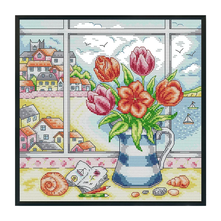Joy Sunday Seasons Vase On Windowsill 14CT Stamped/Counted Cross Stitch 29*29CM