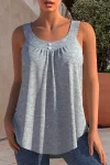 Plus Size Decorative Button Solid Curved Hem Tank Top
