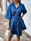 Casual Denim Lace-Up Half Sleeves Mini Dress