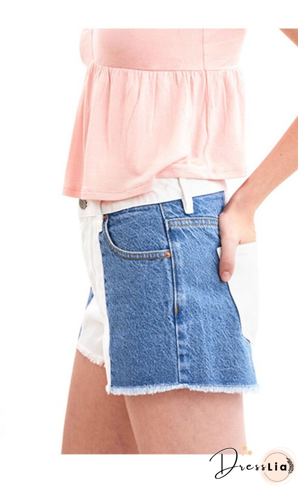 Women Stitched High Stretch Mid Waist Denim Shorts