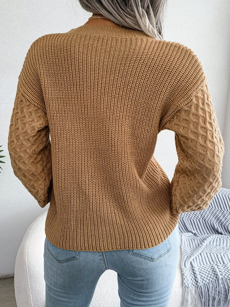 Women's Winter Solid Color Casual Long Sleeve Crew Neck Sweater