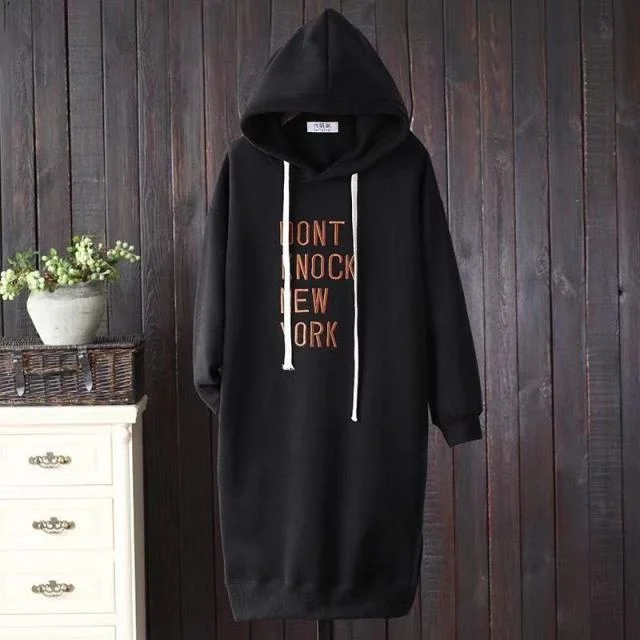 M-2XL Plus Size Thicken Long Sleeve Warm Long Hoodie BE387