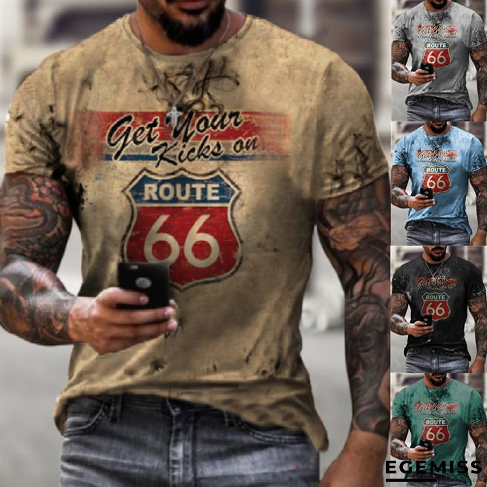 Casual 66 Digital Printed Short-sleeved T-shirt with Loose Collar | EGEMISS