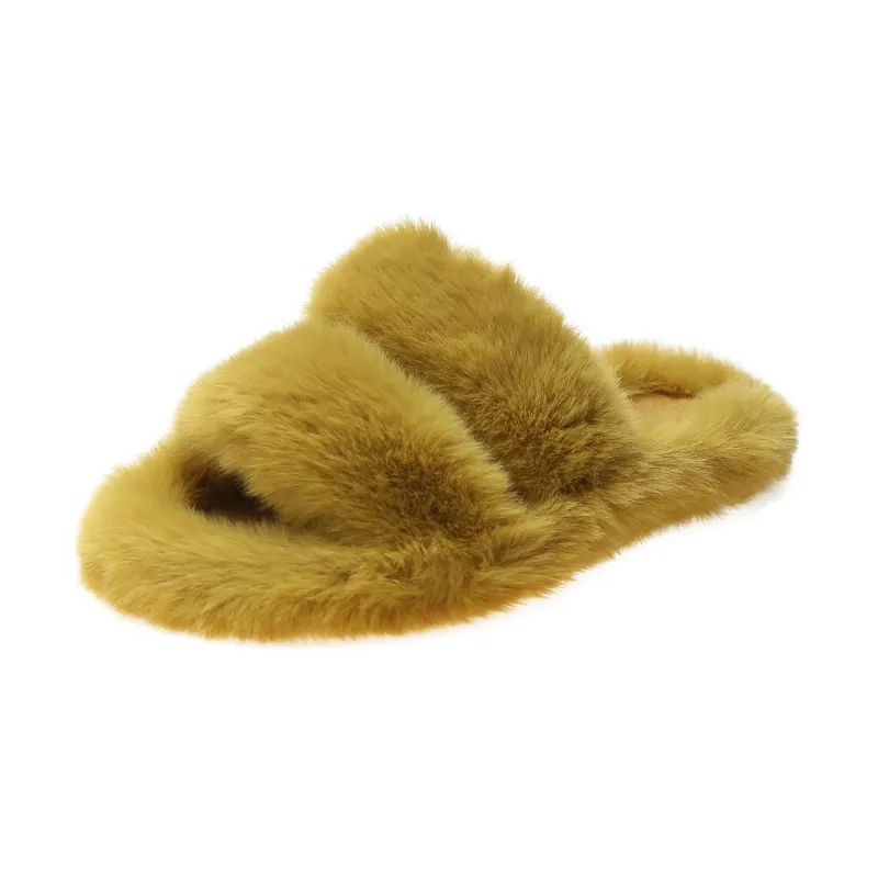 Breakj Breakj Autumn And Winter New Plush Slippers Women Home Warm Cotton Slippers Casual Fashion Wearing Hair Slippers Women