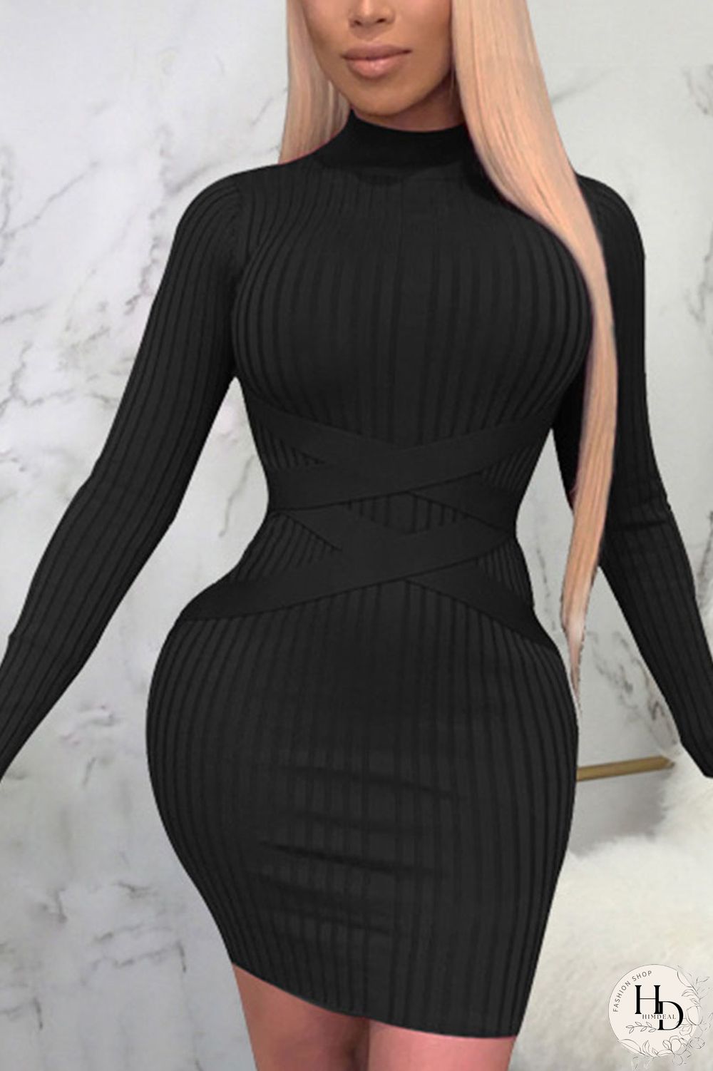 Blue Sexy Solid Split Joint O Neck Pencil Skirt Dresses