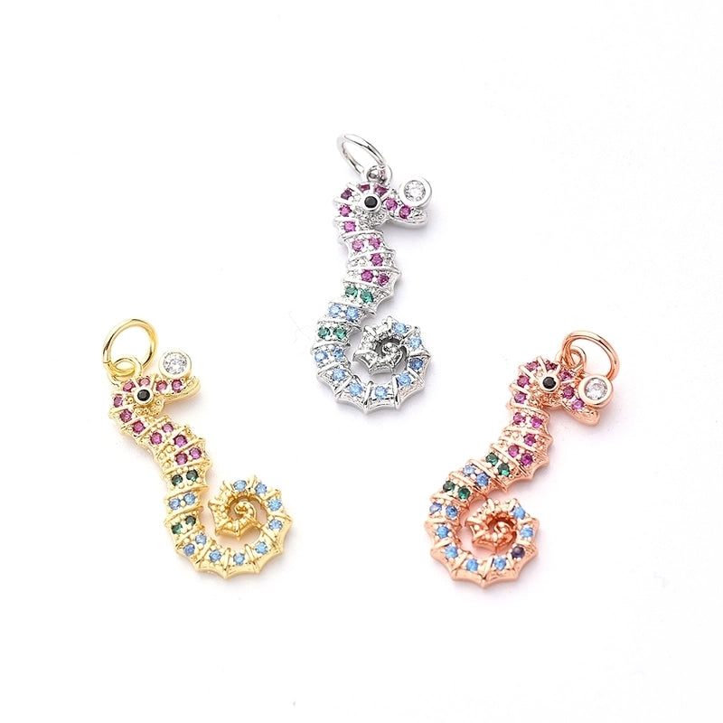 One Pack 9.5*21.5mm Hole 3~3.9mm Copper Zircon Rose Gold Plated White Gold Plated Gold Plated Hippocampus Simple Polished Pendant