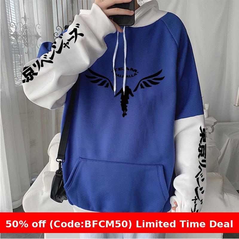 Aonga winter outfits men Tokyo Avengers Anime Color Matching Stitching Sweater Autumn and Winter Casual Coat Hoodie Anime aonga