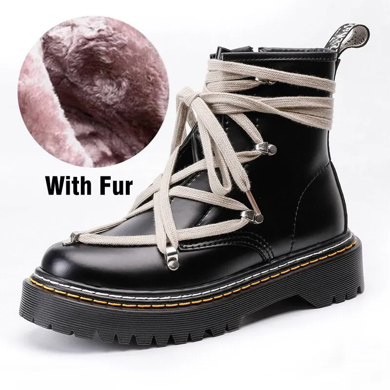 Ankle Boots Women 2021 New Winter Chunky Platform Boots Thick Bottom Punk Genuine Leather Motorcycle Botas Women Plus Size Boots