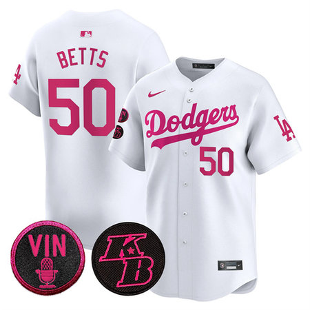 Youth Los Angeles Dodgers #50 Mookie Betts White 2026 Mother's Day Vapor Premier Limited Stitched Baseball Jersey