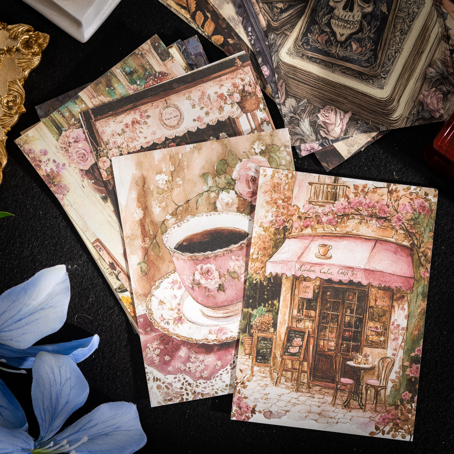 소재 종이 - 방황하는 시간 세트 시리즈 빈티지 캐릭터 꽃