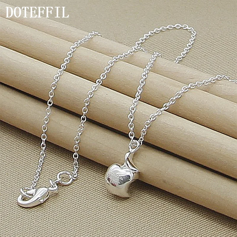 DOTEFFIL 925 Sterling Silver Apple Pendant Necklace 18 Inch Chain For Women Jewelry