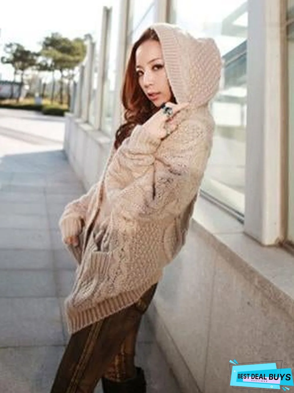 Solid Color Twist with Hat Cardigan Tops