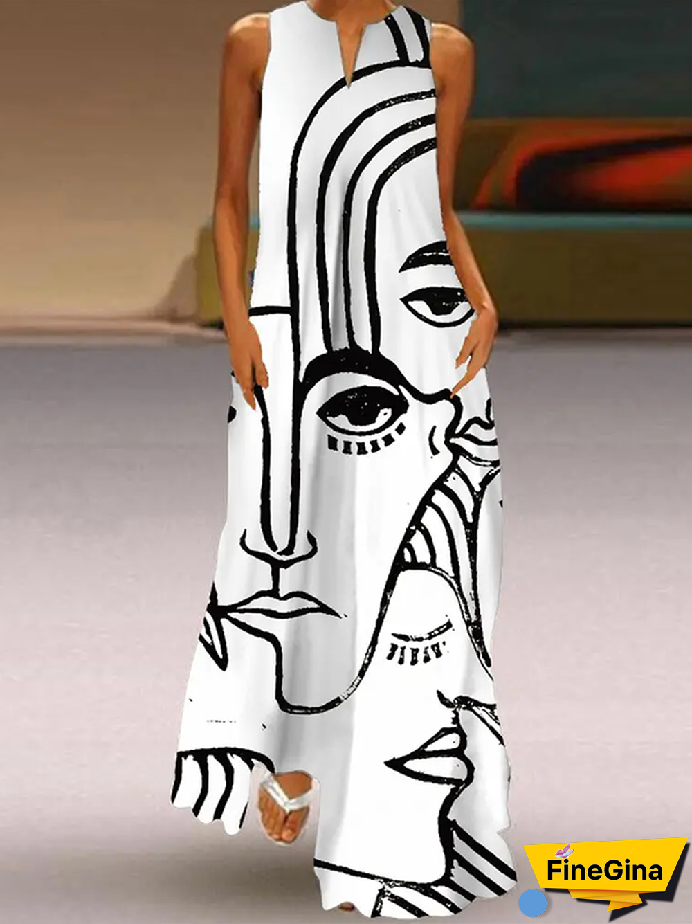 Casual V neck Abstract Dresses