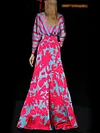 Thick Striped Floral Printed Long Sleeves Maxi Dresses