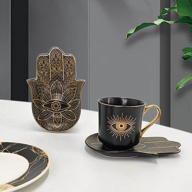 Retro Devil’s Eye White Porcelain Placemat Mug 1 Set