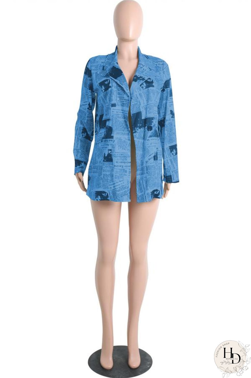 White cardigan Long Sleeve Solid Print Newspaper Blouses & Shirts