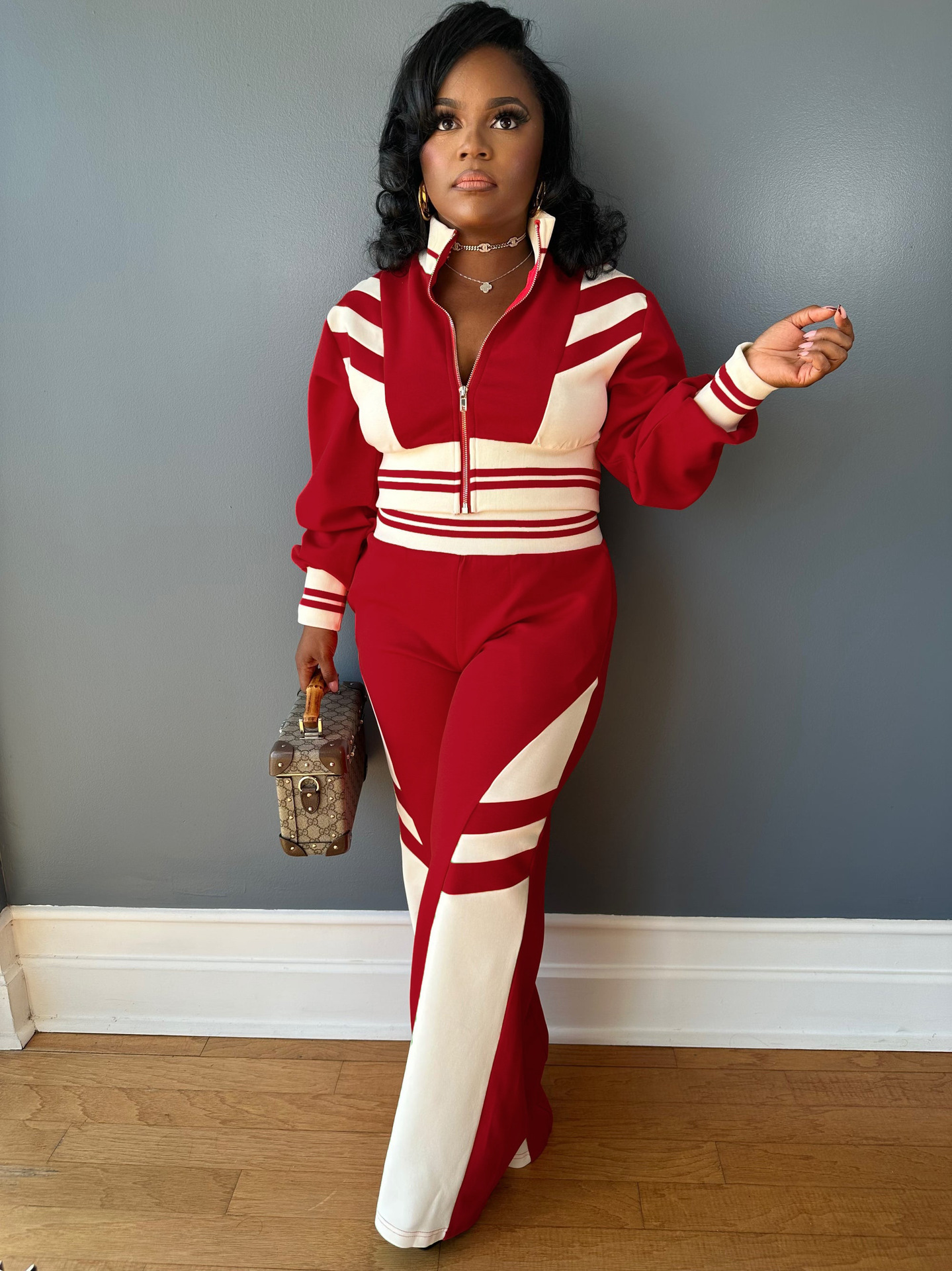 Women's Color Block Striped Tracksuit Set