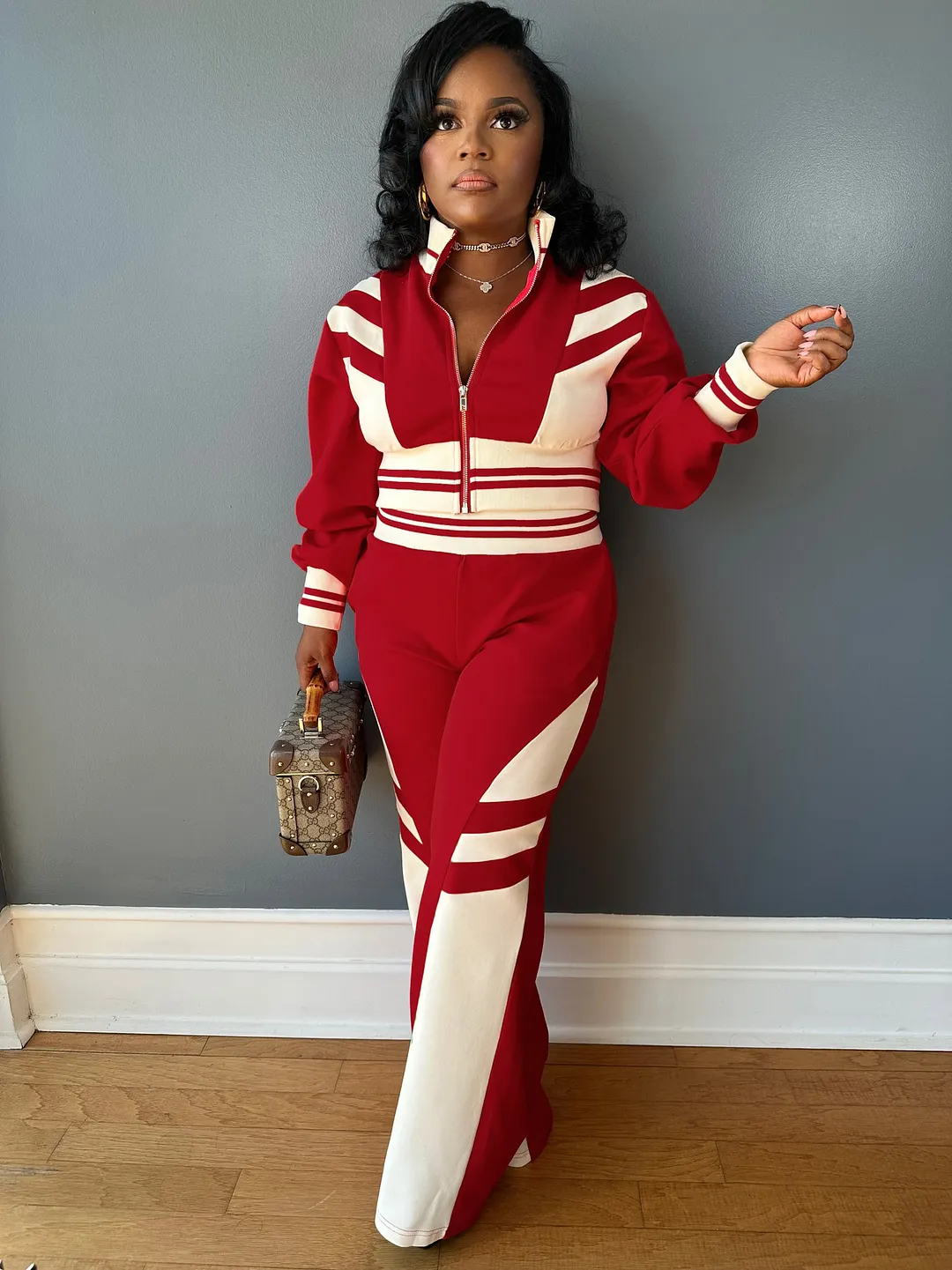 Women's Color Block Striped Tracksuit Set