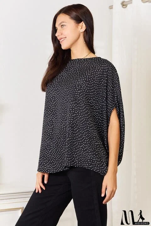 MidiSono - Double Take Printed Dolman Sleeve Round Neck Blouse