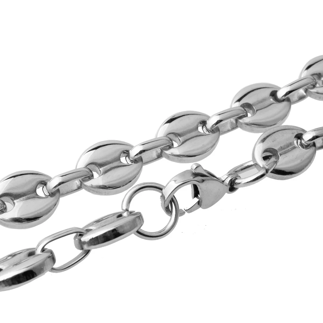 7mm/9mm/11mm Coffee Beans Link Chain Necklace Sliver Plated Titanium Stainless Steel Twisted Rope Chain for Men Women Hip Hop Rapper's Necklace