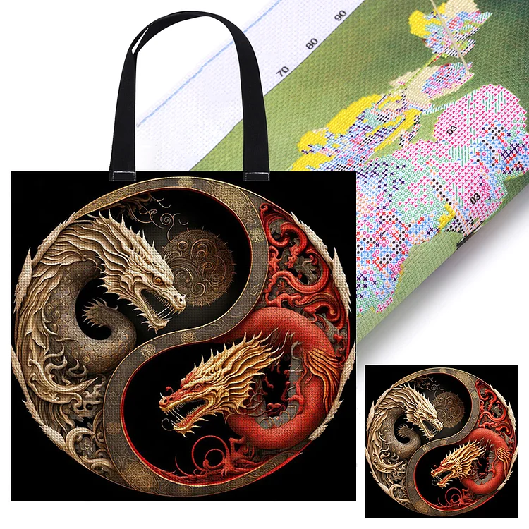 11CT Tai Chi Dragon Cross Stitch Kit Canvas Bag DIY Sewing Project Bag 40x40cm gbfke