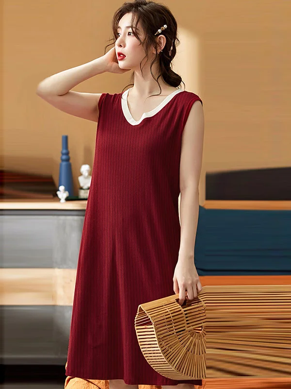 Original Solid V-Neck Pajama Dress