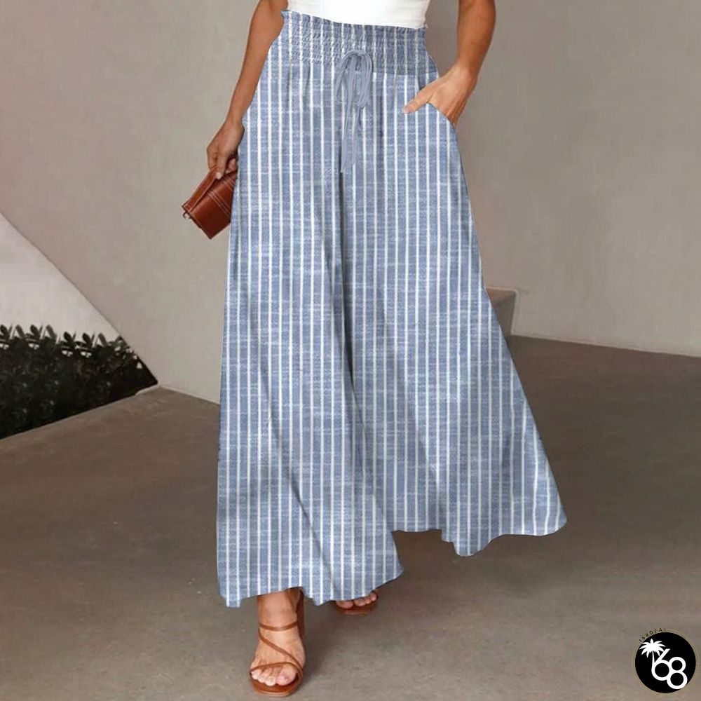 Dreamy Blue Striped Print Plant Print Pants | 168DEAL