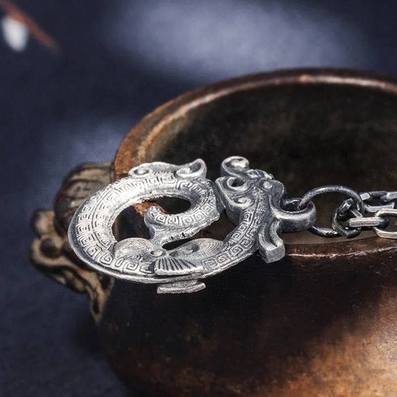 Round Dragon 999 Sterling Silver Auspicious Cloud Luck Necklace Pendant