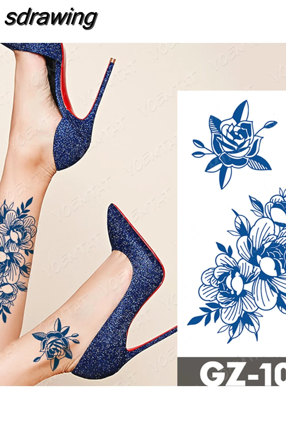 sdrawing Ink Tattoos Body Art Lasting Waterproof Temporary Tattoo Sticker Rose Flower Pearl Tatoo Arm Fake Butterfly Peony Tatto