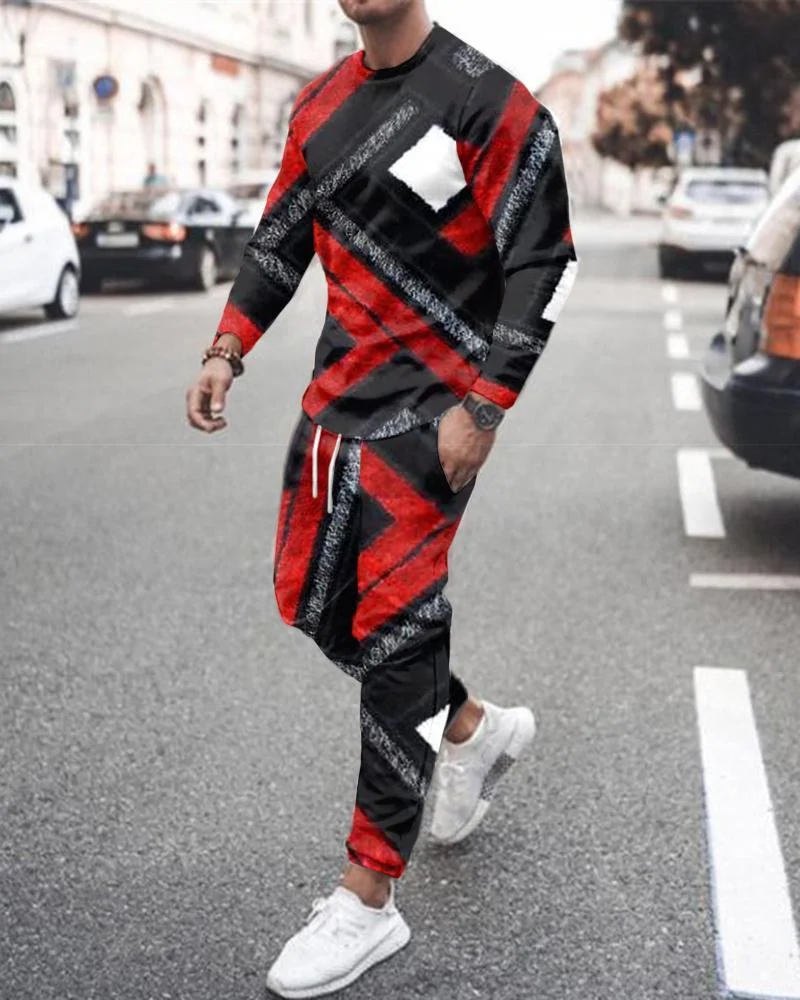 Men's Casual Plaid Printed Sports Long Sleeve Suit