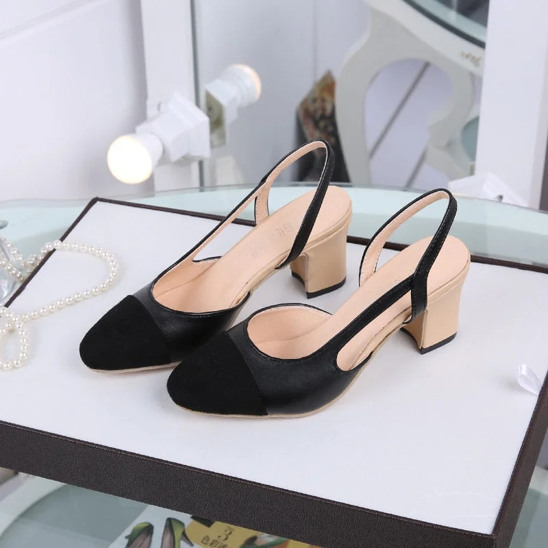 Women Slingbacks Shoes High Heels Thick High Heel Shoes Cow Leather Mixed Colors Pumps Ladies High Heel Elegant Sandals Female