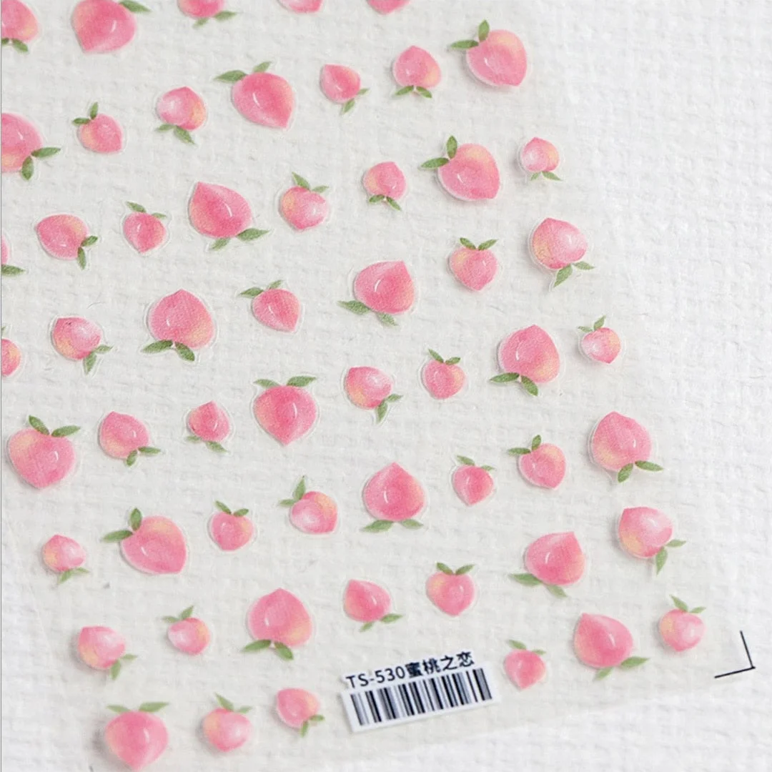 Beautizon Cherry Peach Fruit Cute Image Quality 3D Engraved Nail Stickers Nail Art Decorations Nail Decals Design