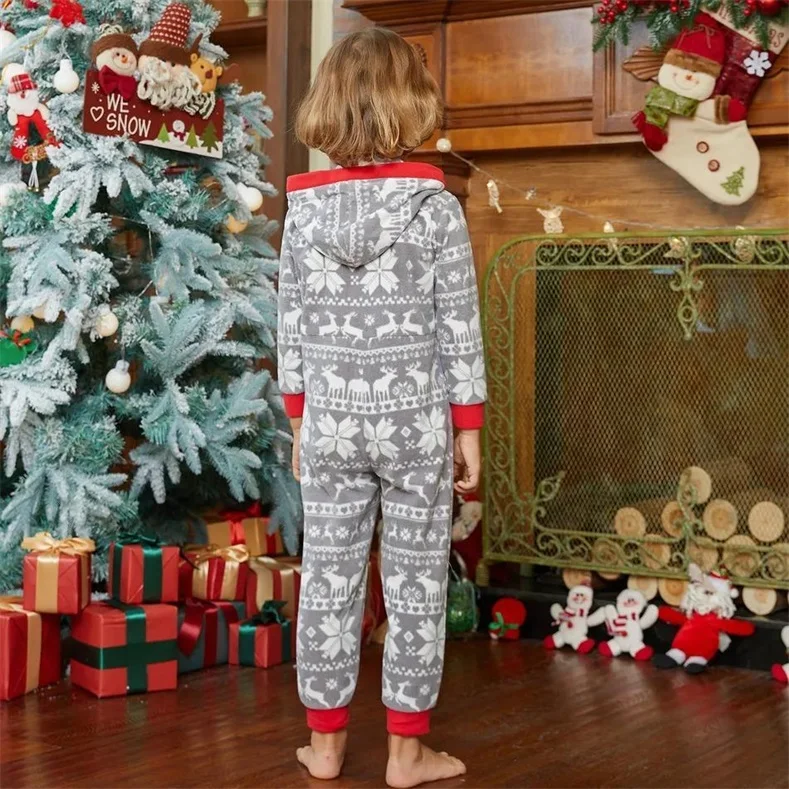 Christmas Allover Print Light Grey Family Matching Polar Fleece Thickened Long-sleeve