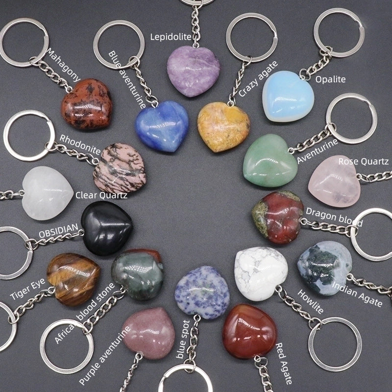 Minimalist Heart Shape Natural Stone Polishing Crystal Keychain